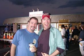 Bill Engvall and Christopher Schmidt on the set of BAIT SHOP