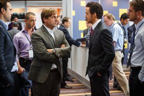 Steve Carell, Ryan Gosling, Jeremy Strong, Rafe Spall, and Jeffry Griffin in The Big Short (2015)