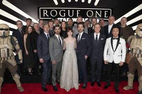 Simon Emanuel, Kathleen Kennedy, Michael Giacchino, Alan F. Horn, Felicity Jones, John Knoll, Diego Luna, Ben Mendelsohn