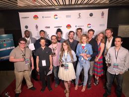Brendan Pollecutt and Taylor Cathcart with the other winners at the 2018 Hollywood Comedy Shorts Film Festival
