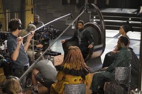 Angela Bassett, Isaach De Bankolé, Chadwick Boseman, and Daniel Kaluuya in Black Panther (2018)