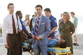 Paulo Costanzo, Ben Shenkman, Angela Trimbur, and Danny Pudi in Royal Pains (2009)