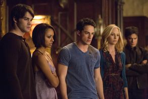 Kat Graham, Ian Somerhalder, Michael Trevino, Steven R. McQueen, Candice King, and Blake Tyers in The Vampire Diaries (2