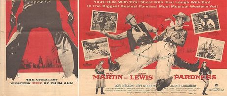 Jerry Lewis, Dean Martin, Jackie Loughery, and Lori Nelson in Pardners (1956)