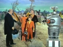 Angela Cartwright, Jonathan Harris, Bill Mumy, and James Westerfield in Lost in Space (1965)