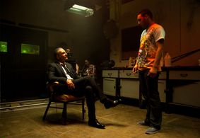 Christian Audigier and Kader Ayd on set of FIVE THIRTEEN.