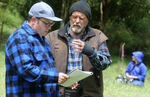 Marshall Napier and Aaron Falvey on the set of Northspur.