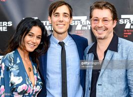 Emmanuelle Chriqui, Gabriel Judet-Weinshel, and Edoardo Ballerini attend the Beverly Hills premiere of 7 SPLINTERS IN TI
