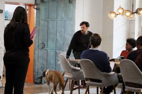 Barry Rothbart, Allison Tolman, Samm Hodges, Kirby Howell-Baptiste, and Ned the Dog in Downward Dog (2017)