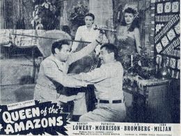 J. Edward Bromberg, Robert Lowery, Patricia Morison, and Amira Moustafa in Queen of the Amazons (1947)