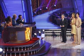 Kathy Ireland, Tom Bergeron, Carrie Ann Inaba, Bruno Tonioli, Len Goodman, and Driton 'Tony' Dovolani in Dancing with th