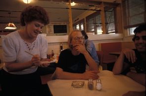 Mark Shostrom falling asleep mid-order after an all night shoot on the cult horror classic THE MUTILATOR (1983).