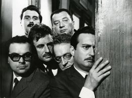 Gigi Ballista, Sergio Fincato, Alberto Lionello, Quinto Parmeggiani, Giulio Questi, and Elia Guiotto in The Birds, the B