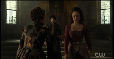 Megan Follows, Rose Williams, and Spencer Macpherson in Reign (2013)