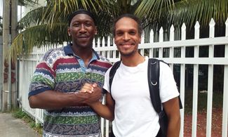 Mahershala Ali and Duan Sanderson on location filming Moonlight