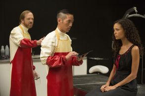Thandiwe Newton, Leonardo Nam, and Ptolemy Slocum in Westworld (2016)