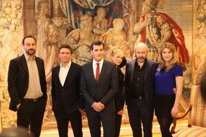 Koen De Bouw, Tine Reymer, Dirk Roofthooft, Erik Van Looy, Stijn Van Opstal, and Charlotte Vandermeersch at an event for