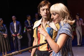 Tobias Nierop as Johan Cruyff and Myrthe Burger as his wife Danny Cruyff at the premiere of '14 the musical', about the 