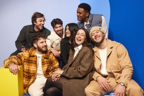 Molly Gordon, Nick Lieberman, Ben Platt, Jimmy Tatro, Noah Galvin, Owen Thiele, and Patti Harrison at an event for Theat