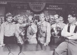 Jeanne Bates, Bruce Bennett, James Flavin, William Haade, John Hubbard, and Tom Neal in There's Something About a Soldie