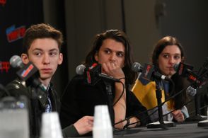 Andrew Barth Feldman, Gabi Carrubba, and Alex Boniello at an event for Dear Evan Hansen (2021)