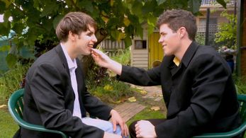 Mike (Tristan Barr) and Will (Lucas Linehan) on set filming Monster Pies (2013)