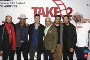 Matias Ponce with Miguel Angel Caballero, Sal Lopez, Juan Escobedo and the cast and crew of 