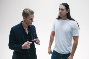 Tatanka Means and Director Andy Kastelic on set The Dust Monologues