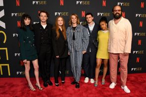 Brett Gelman, Maya Hawke, Natalia Dyer, Sadie Sink, Charlie Heaton, Noah Schnapp, and Priah Ferguson at an event for Str