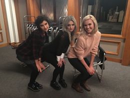 Billie Lourd, Cathy Marks, and Sarah Yarkin behind the scenes on the set of FX's AMERICAN HORROR STORY: CULT