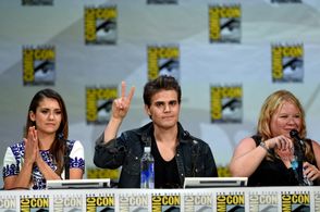Julie Plec, Paul Wesley, and Nina Dobrev at an event for The Vampire Diaries (2009)
