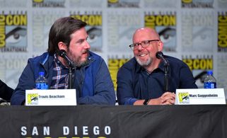 Marc Guggenheim and Travis Beacham at an event for Carnival Row (2019)