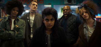 James Landry Hébert, Kai Greene, Gabrielle Maiden, Anna Jacoby-Heron, and Linnea Berthelsen in Stranger Things (2016)