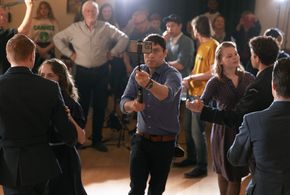 Director Dominic Higgins on set of the Shamrock Spitfire.