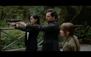 Vanessa Morgan, Giacomo Gianniotti, and Veronica Long in Wild Cards (2024)