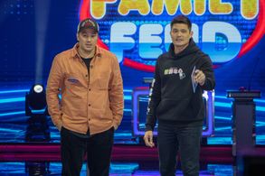 Dingdong Dantes and Antonio Aquitania in Family Feud Philippines (2022)