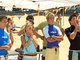 Sophie Luck, Ryan Corr, James Sorensen, and Trent Dalzell in Blue Water High (2005)