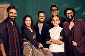 Gauri Deshpande, Sharva Gadgil, Sujay Dahake, Sarang Sathaye, Om Bhutkar, and Sandeep Pathak at an event for Shyamchi Aa