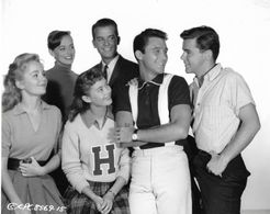 Tuesday Weld, Warren Berlinger, Michael Callan, Dick Clark, Victoria Shaw, and Roberta Shore in Because They're Young (1