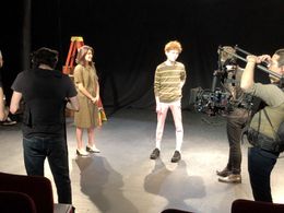 Mavis on set filming scene in YES.