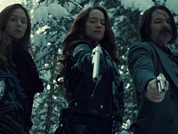 Tim Rozon, Melanie Scrofano, and Dominique Provost-Chalkley in Wynonna Earp (2016)