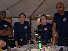 Boris Kodjoe, Jaina Lee Ortiz, Okieriete Onaodowan, and Barrett Doss in Station 19: Into the Wildfire (2019)