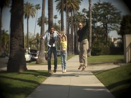 Bill, his daughter Alex and Bob Cowsill celebrate a successful day of tracking voice over for the film 