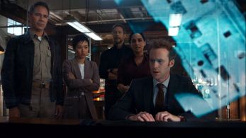 Still of Eric McCormack, Kris Holden-Ried, Archie Panjabi, Mark Rendall and Cihang Ma in Departure and Dead in the Water