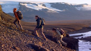 Brendan Fraser, Josh Hutcherson, and Aníta Briem in Journey to the Center of the Earth (2008)