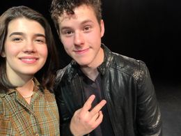 Mavis on set filming YES with Nolan Gould