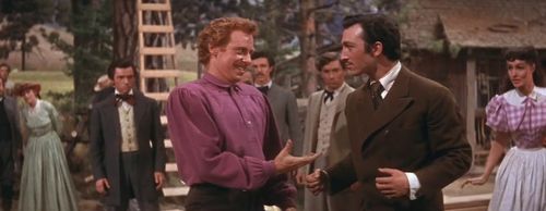 Dante DiPaolo, Julie Newmar, and Marc Platt in Seven Brides for Seven Brothers (1954)