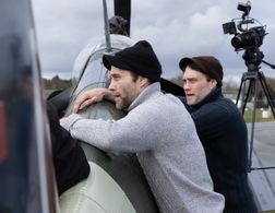 Director Dominic Higgins with director Ian Higgins on set of the Shamrock Spitfire.