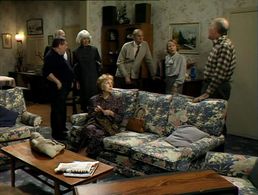 Peter Corey, Annette Crosbie, Doreen Mantle, and Richard Wilson in One Foot in the Grave (1990)