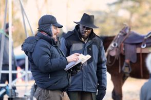 Eric Hurt and McKinley Belcher on the set of Runaway